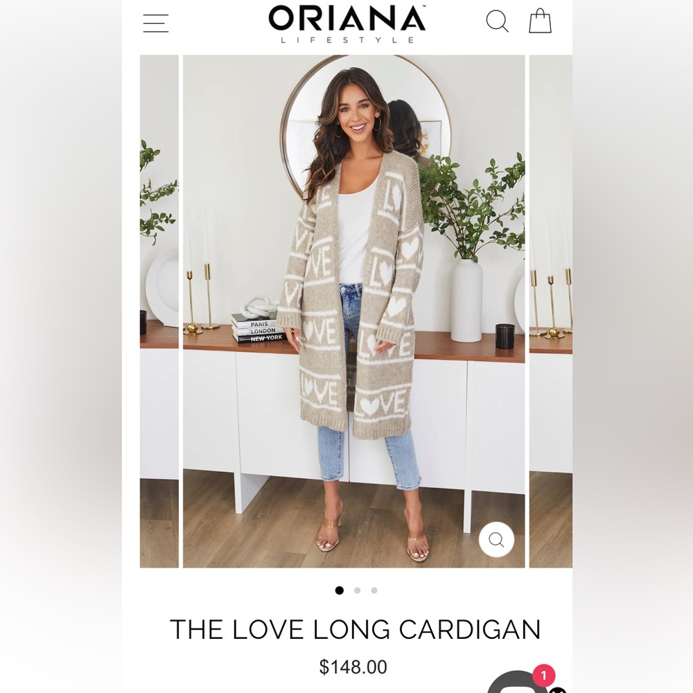 Milano Beige LOVE Pattern Duster Sweater NWOT